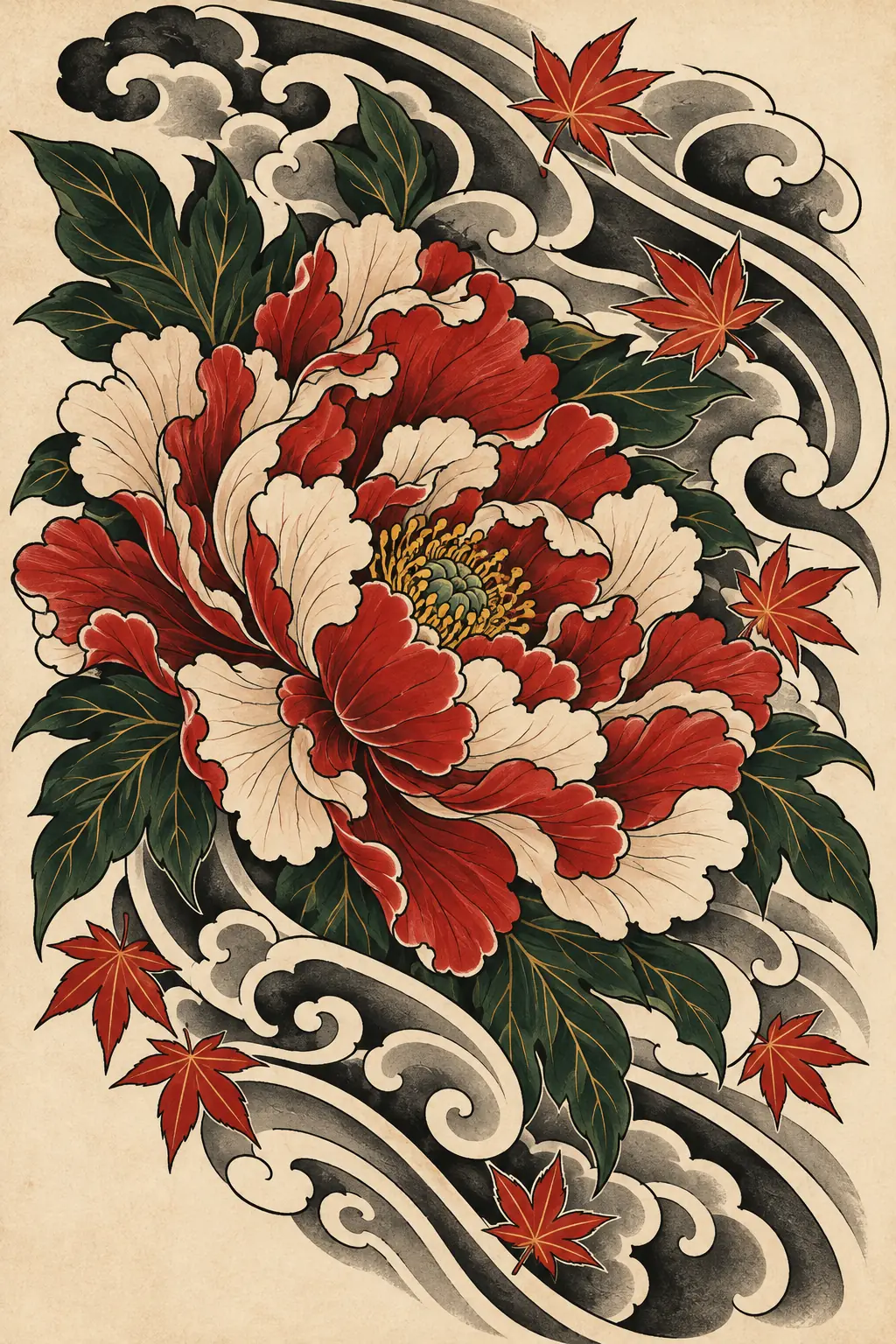 Imagem em alta resolução de tatuagem de Flor no estilo Japonês / Irezumi, referência para Perna
