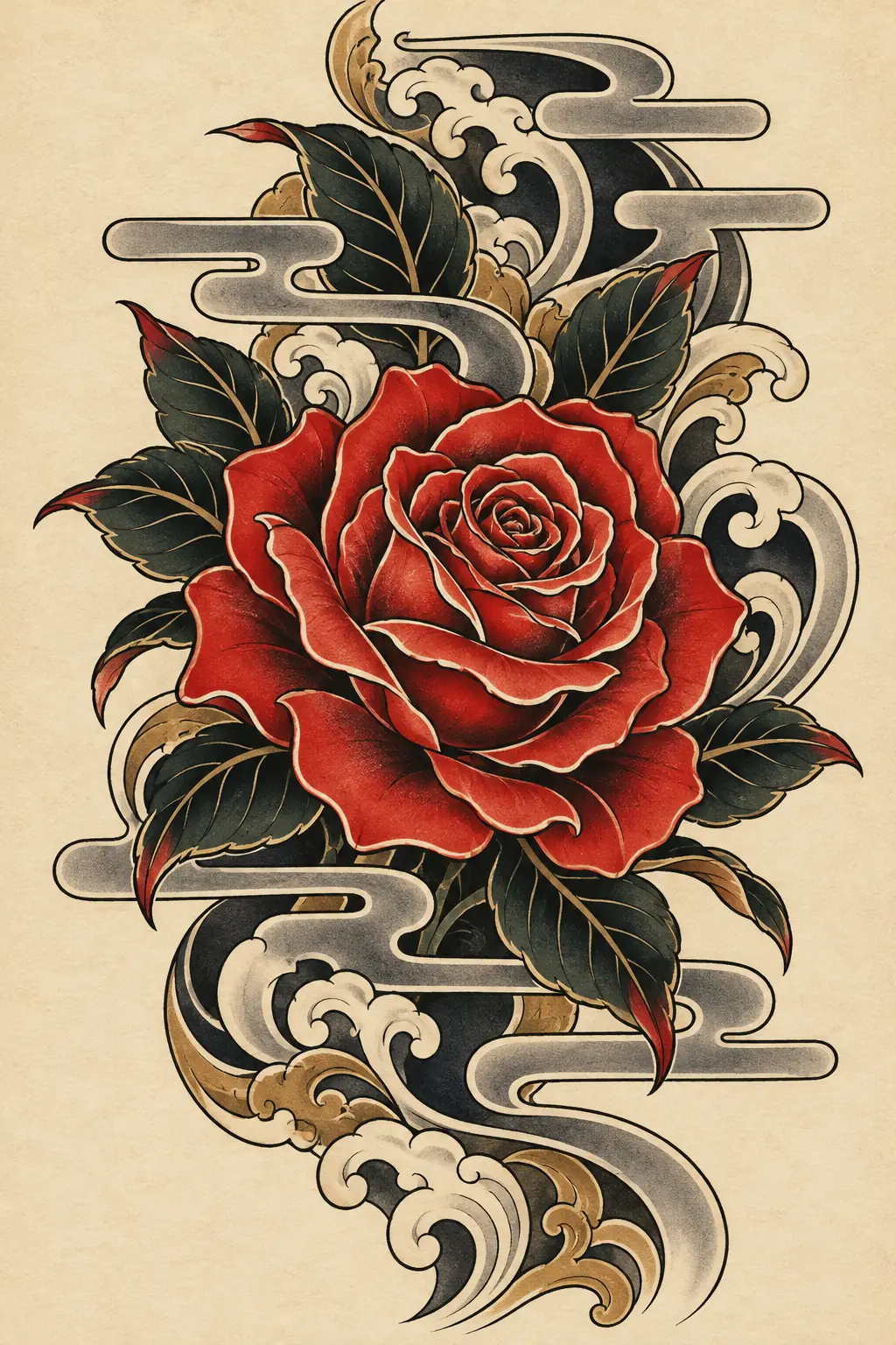 Imagem em alta resolução de tatuagem de Rosa no estilo Japonês / Irezumi, referência para Nuca