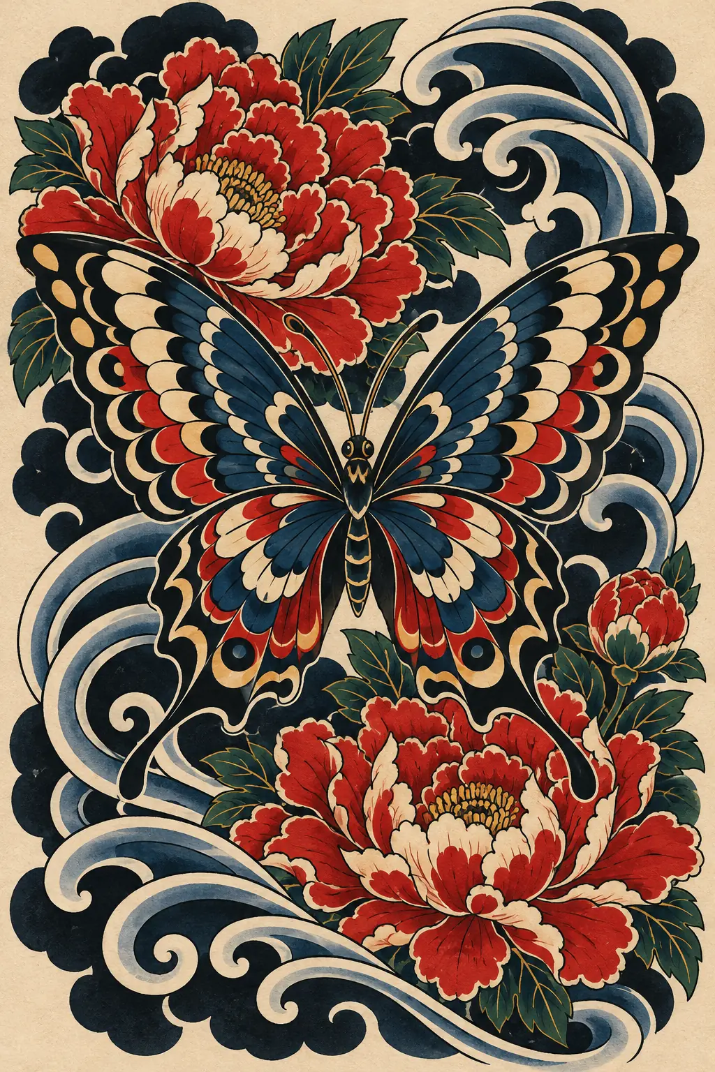 Imagem em alta resolução de tatuagem de Borboleta no estilo Japonês / Irezumi, referência para Tornozelo