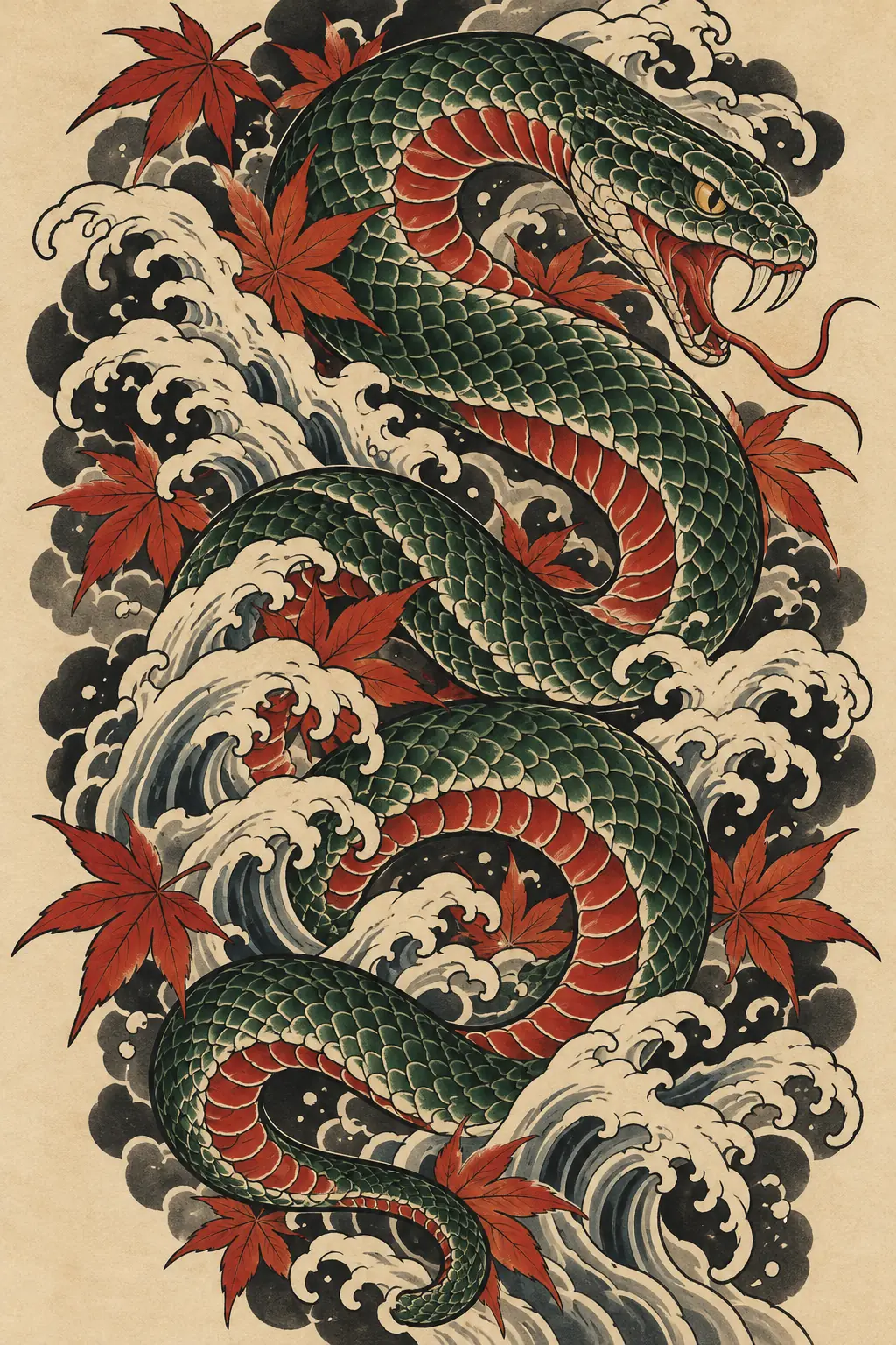 Imagem em alta resolução de tatuagem de Serpente no estilo Japonês / Irezumi, referência para Antebraço