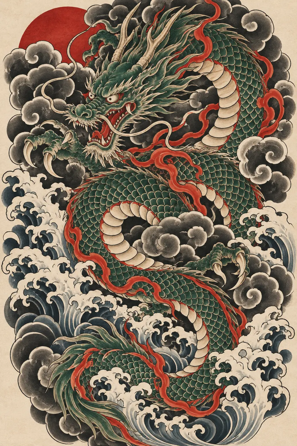 Imagem em alta resolução de tatuagem de Dragão no estilo Japonês / Irezumi, referência para Costas