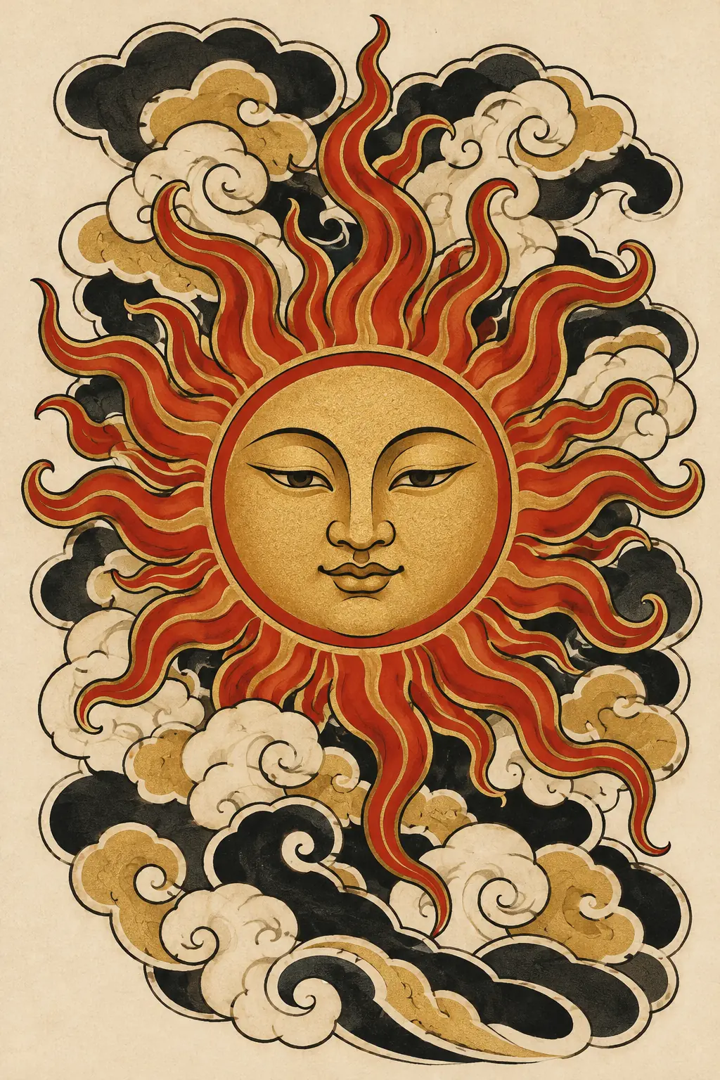 Imagem em alta resolução de tatuagem de Sol no estilo Japonês / Irezumi, referência para Ombro