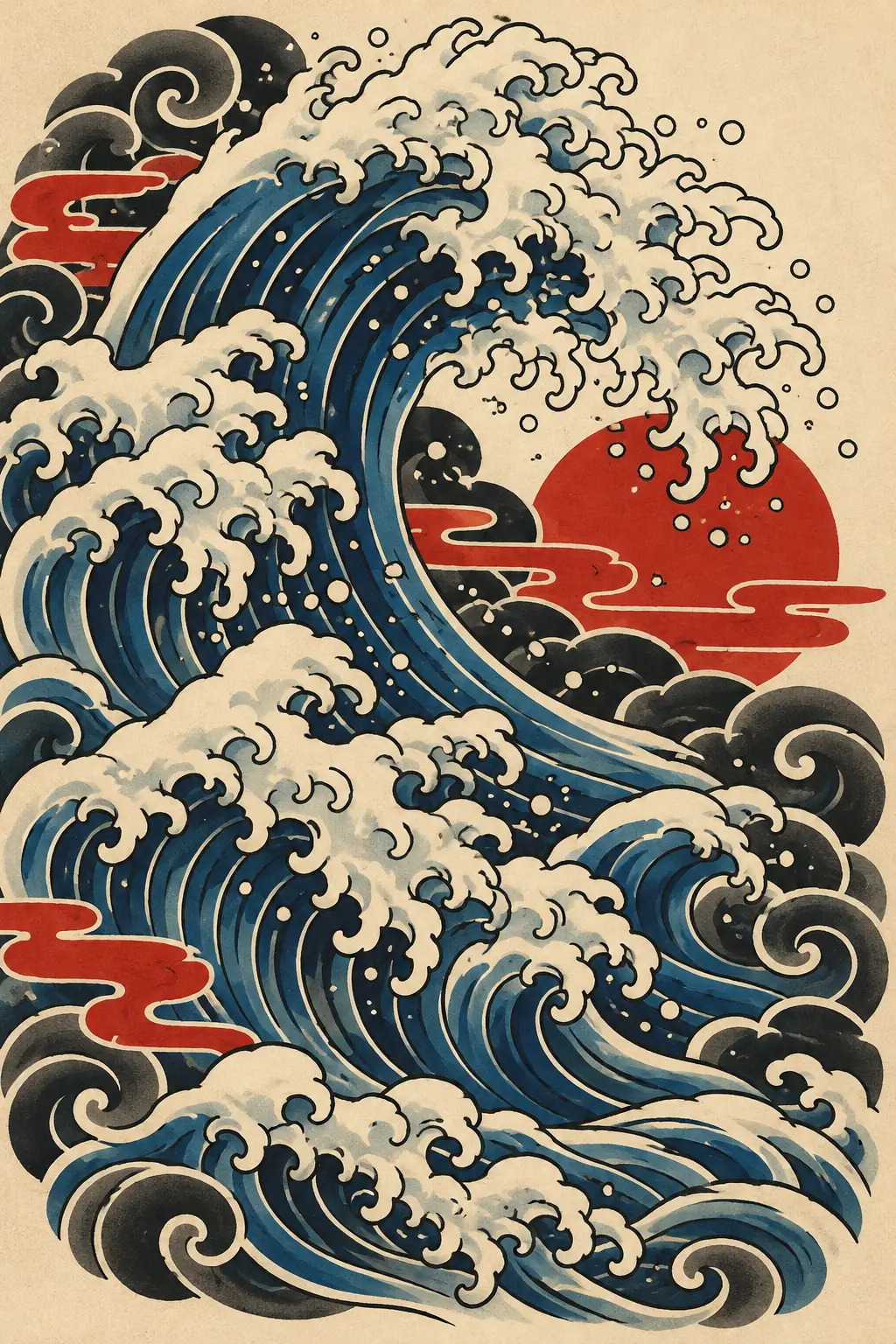 Imagem em alta resolução de tatuagem de Onda no estilo Japonês / Irezumi, referência para Nuca