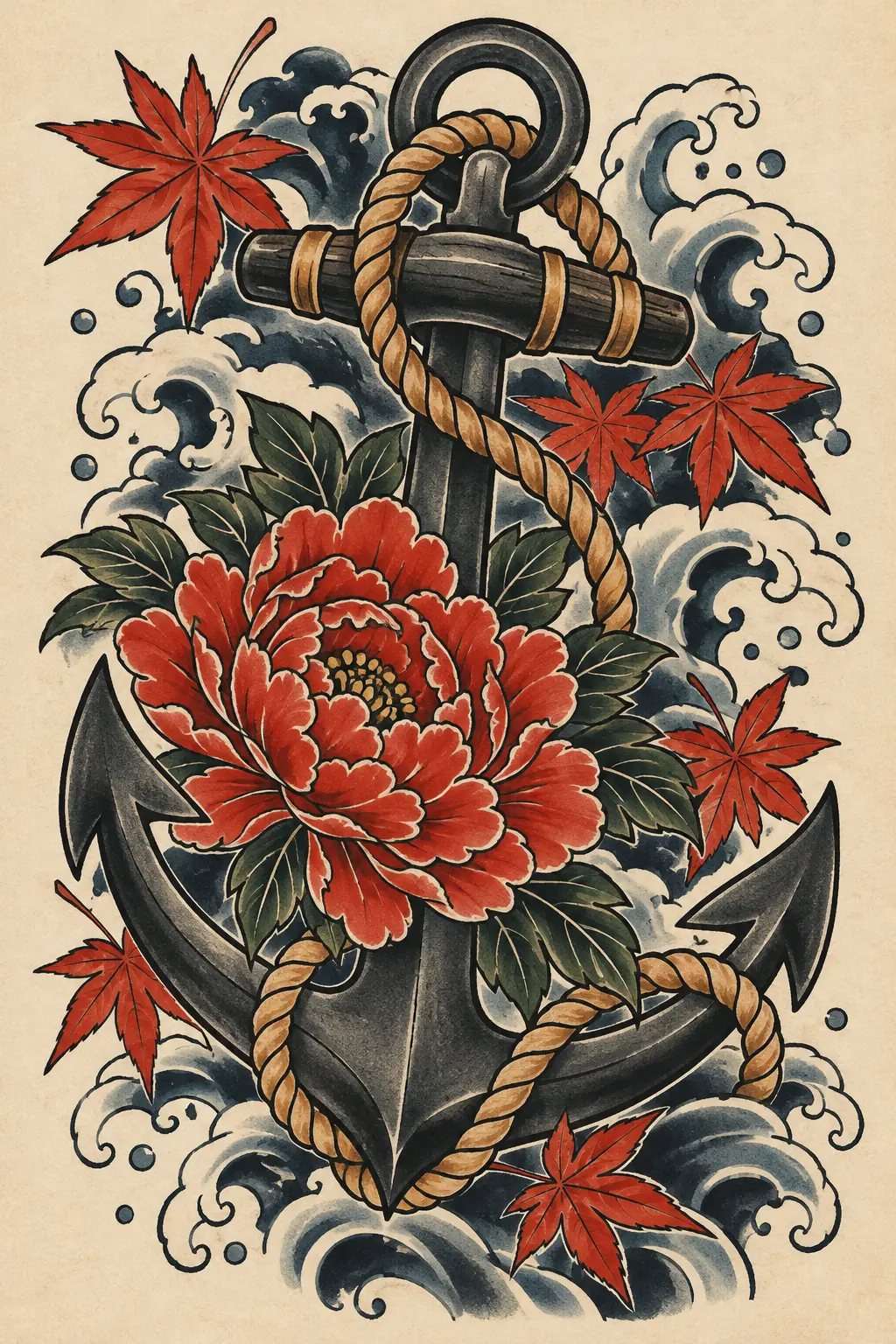 Imagem em alta resolução de tatuagem de Âncora no estilo Japonês / Irezumi, referência para Braço