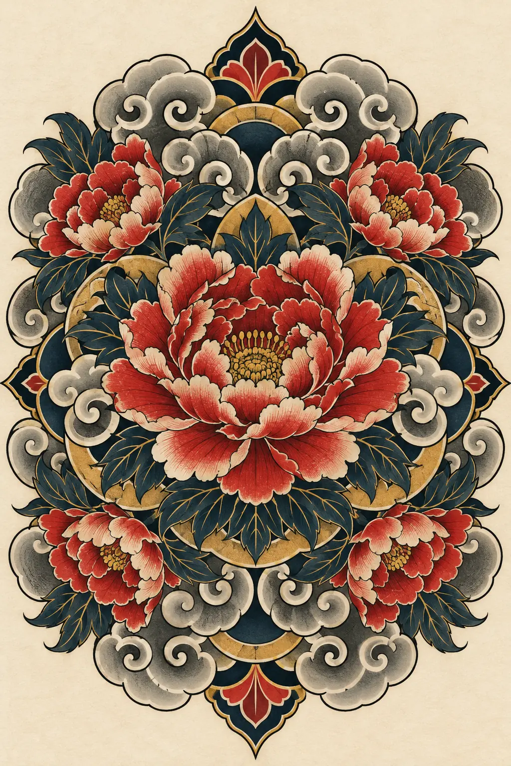 Imagem em alta resolução de tatuagem de Mandala no estilo Japonês / Irezumi, referência para Peito