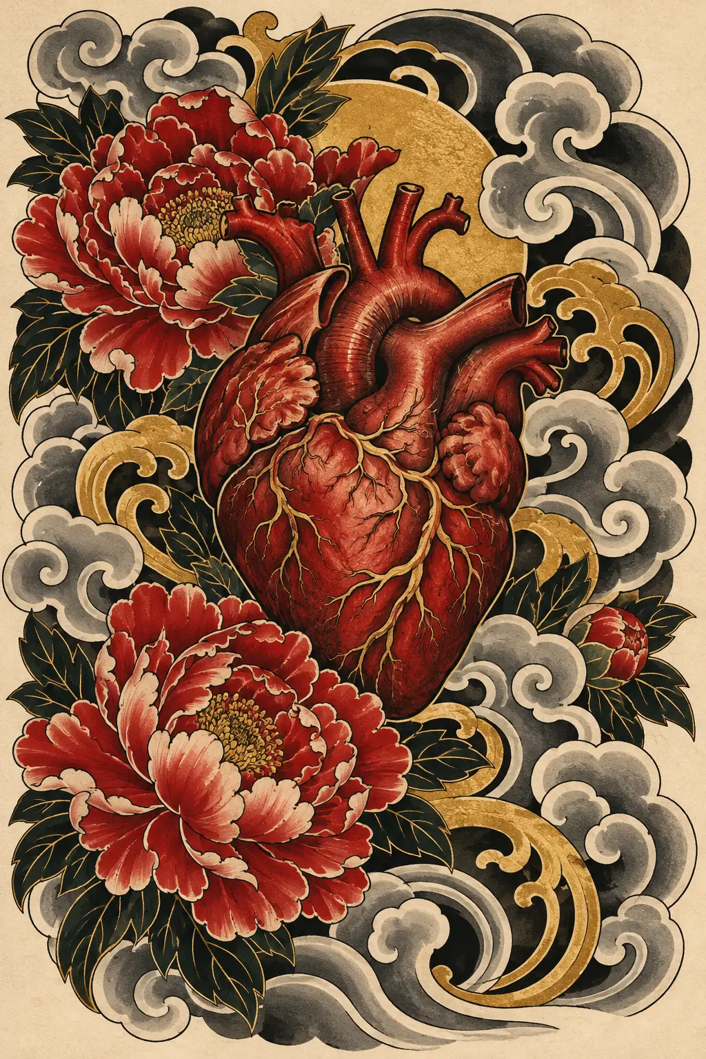 Imagem em alta resolução de tatuagem de Coração no estilo Japonês / Irezumi, referência para Tornozelo
