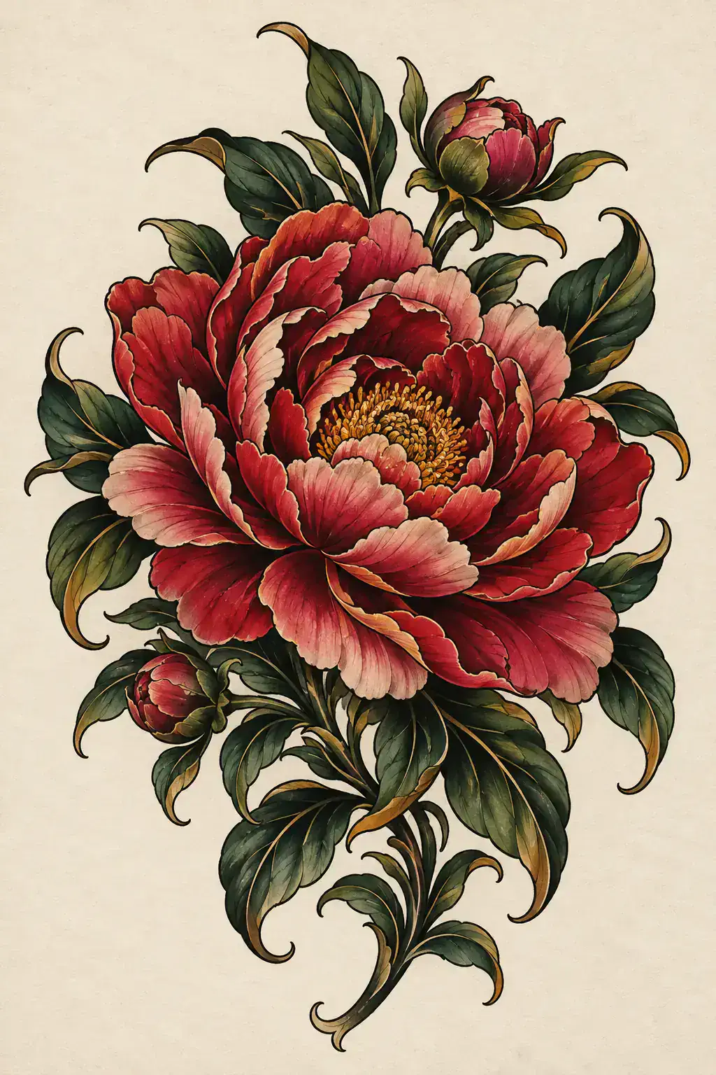 Ilustração de tatuagem de flor no estilo Neotradicional, referência original para costas