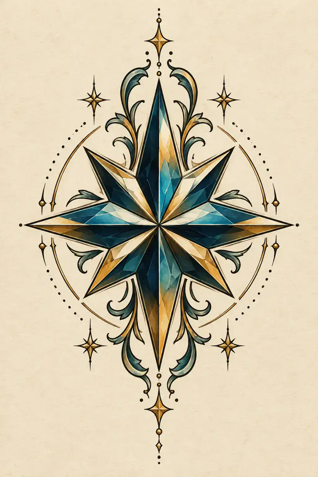 Ilustração de tatuagem de estrela no estilo Neotradicional, referência original para antebraço