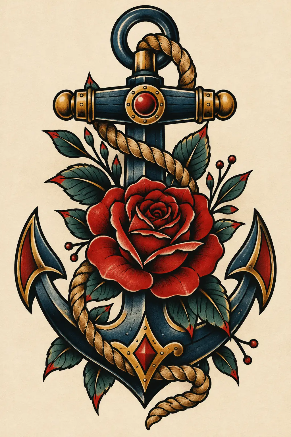 Imagem em alta resolução de tatuagem de Âncora no estilo Neotradicional, referência para Panturrilha