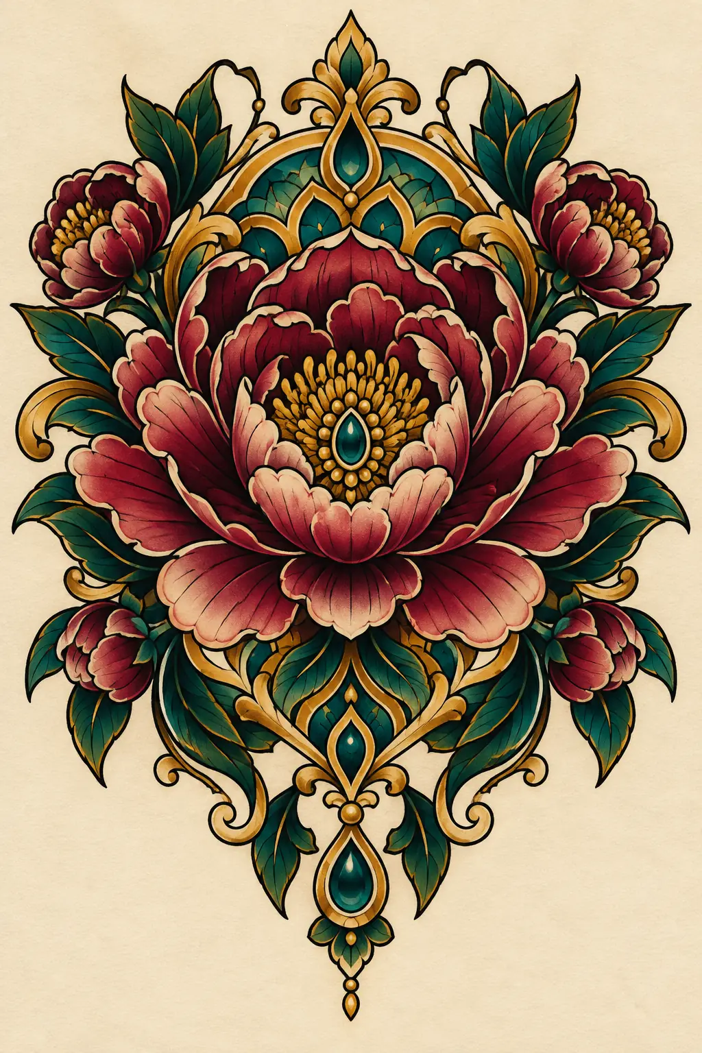 Imagem em alta resolução de tatuagem de Mandala no estilo Neotradicional, referência para Fechamento / Manga