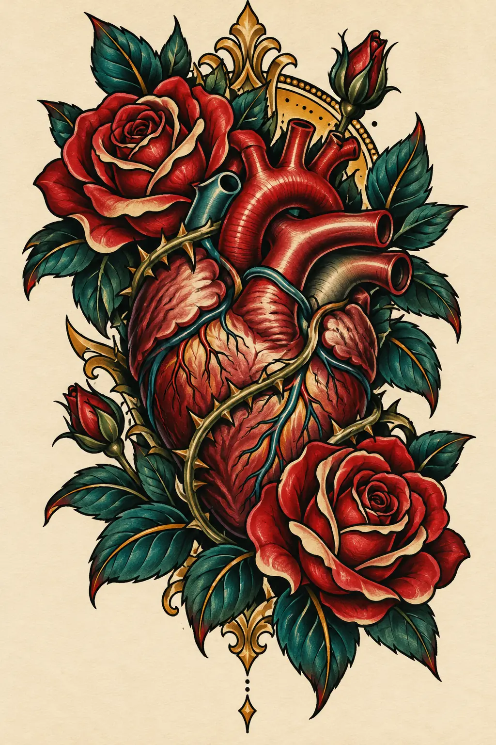 Imagem em alta resolução de tatuagem de Coração no estilo Neotradicional, referência para Costela