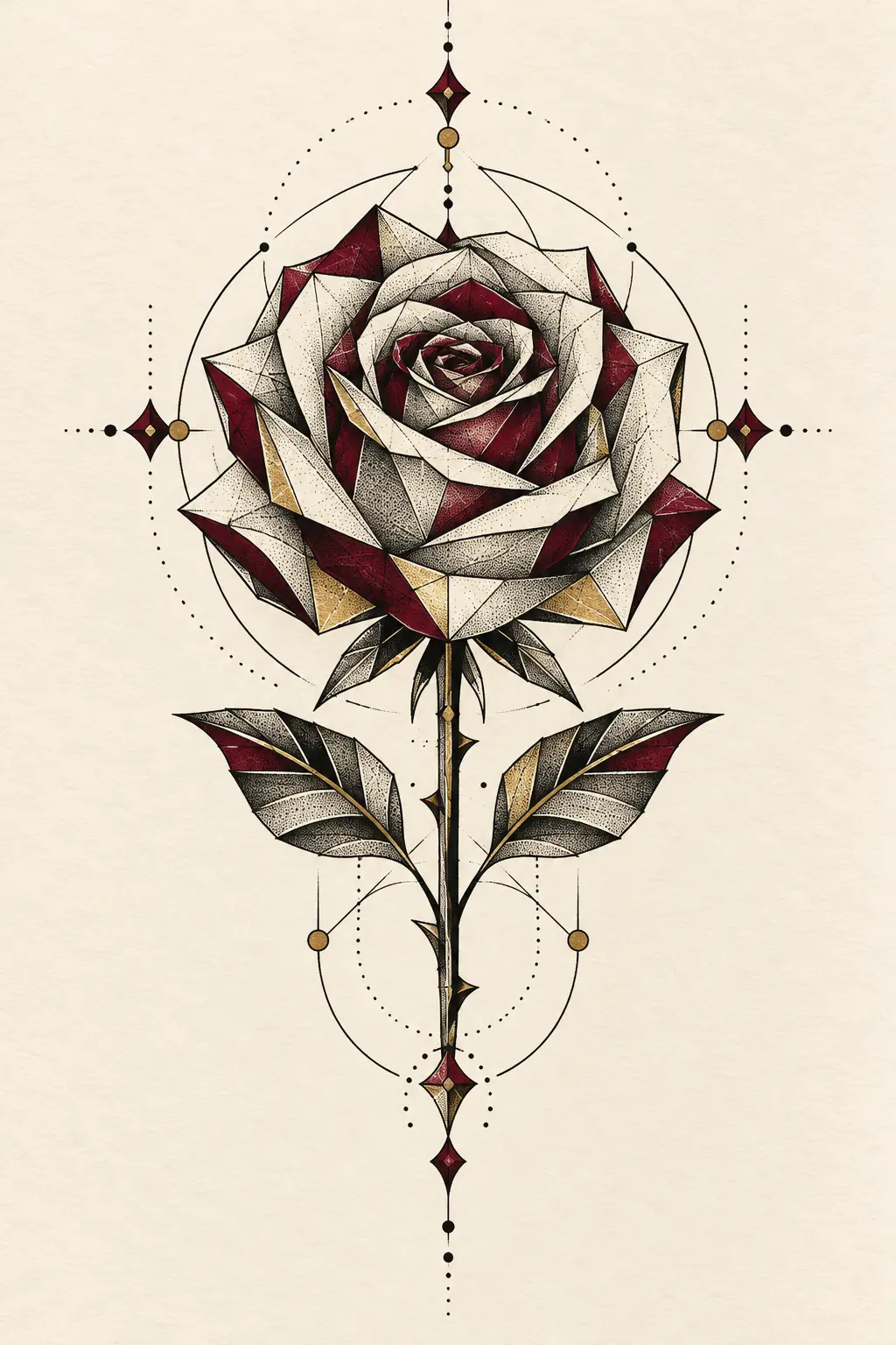 Imagem em alta resolução de tatuagem de Rosa no estilo Geométrico, referência para Braço