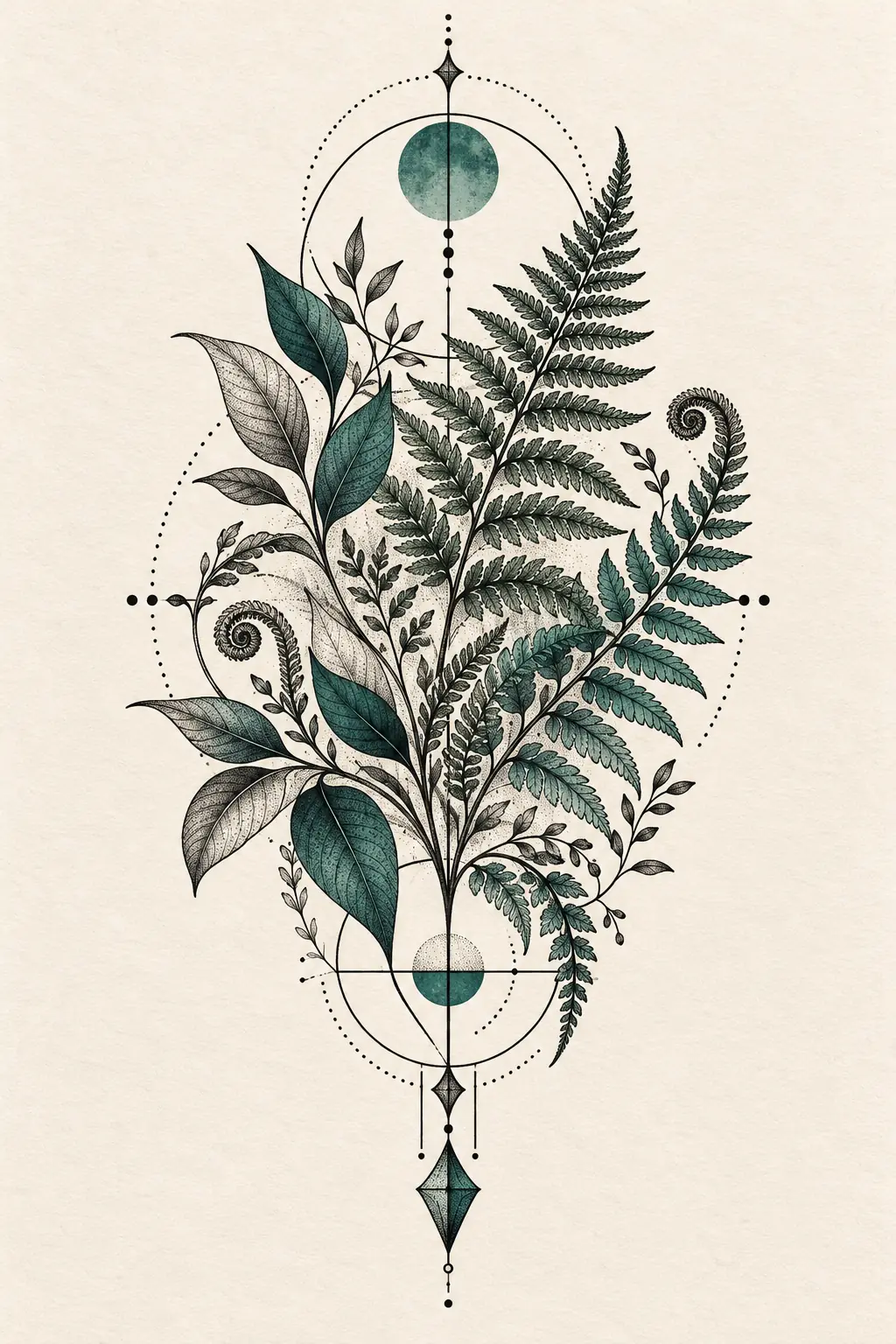 Imagem em alta resolução de tatuagem de Folhagem no estilo Geométrico, referência para Peito