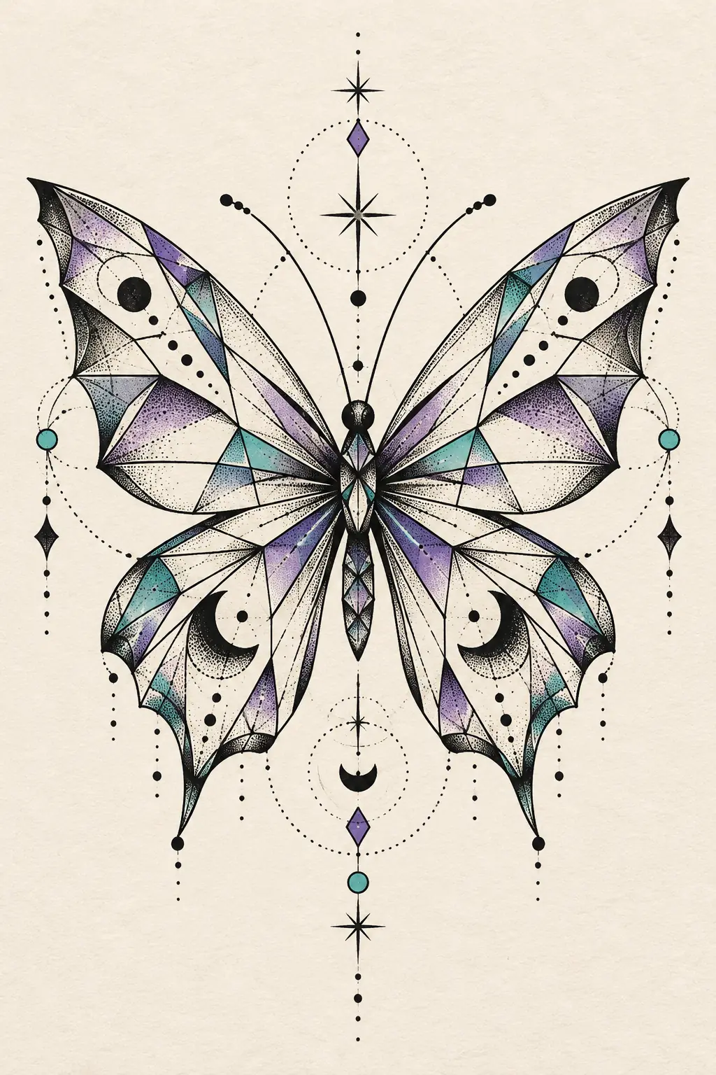 Imagem em alta resolução de tatuagem de borboleta no estilo geométrico, referência para antebraco