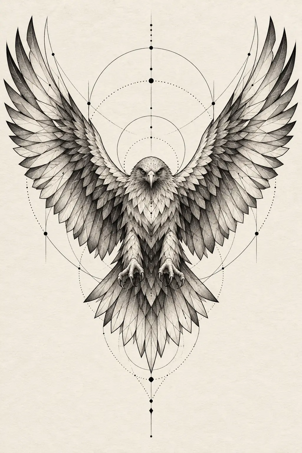 Imagem em alta resolução de tatuagem de passaro no estilo geométrico, referência para fechamento