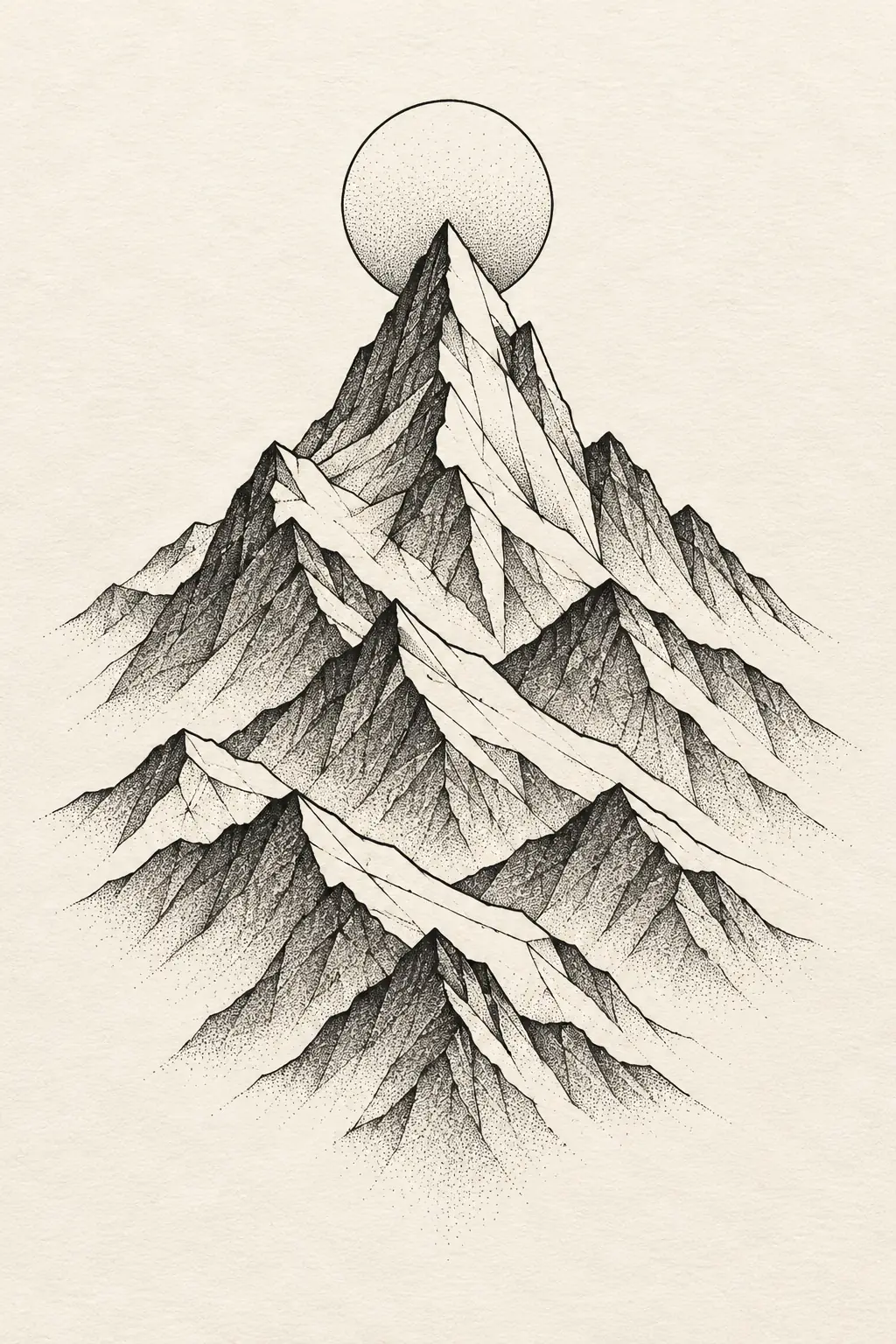 Imagem em alta resolução de tatuagem de montanha no estilo geométrico, referência para nuca
