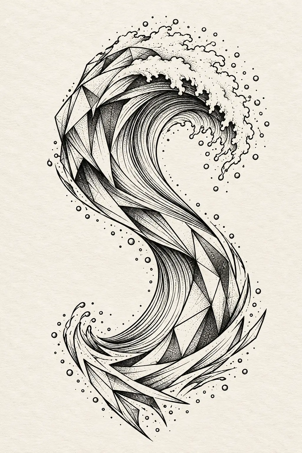 Imagem em alta resolução de tatuagem de onda no estilo geométrico, referência para braco