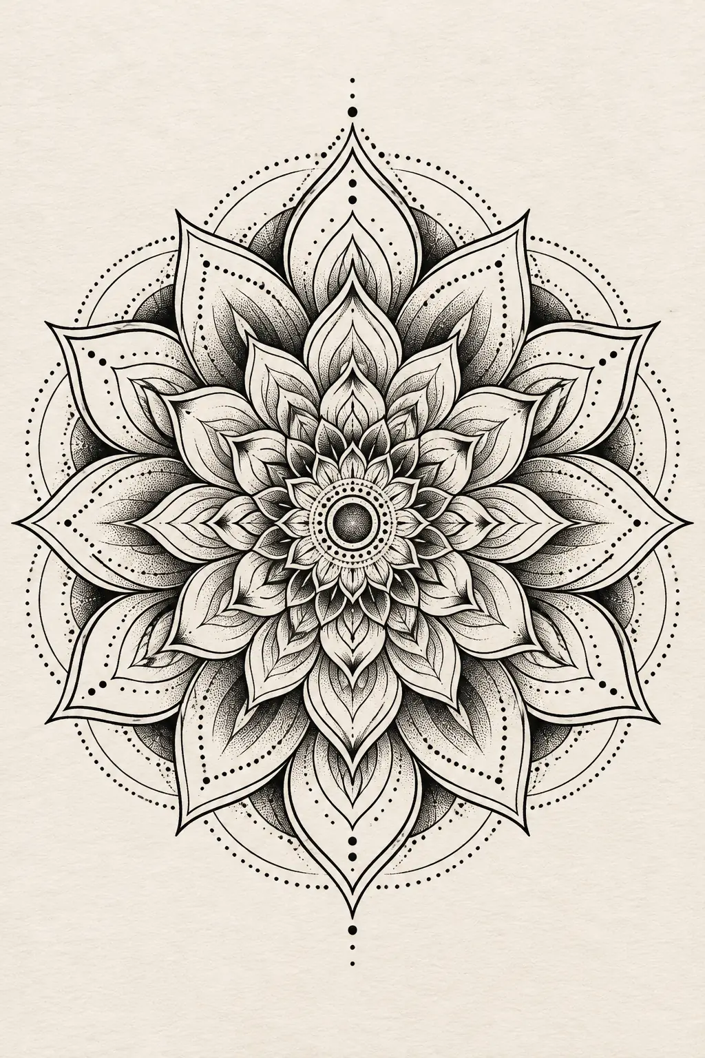 Imagem em alta resolução de tatuagem de mandala no estilo geométrico, referência para coxa