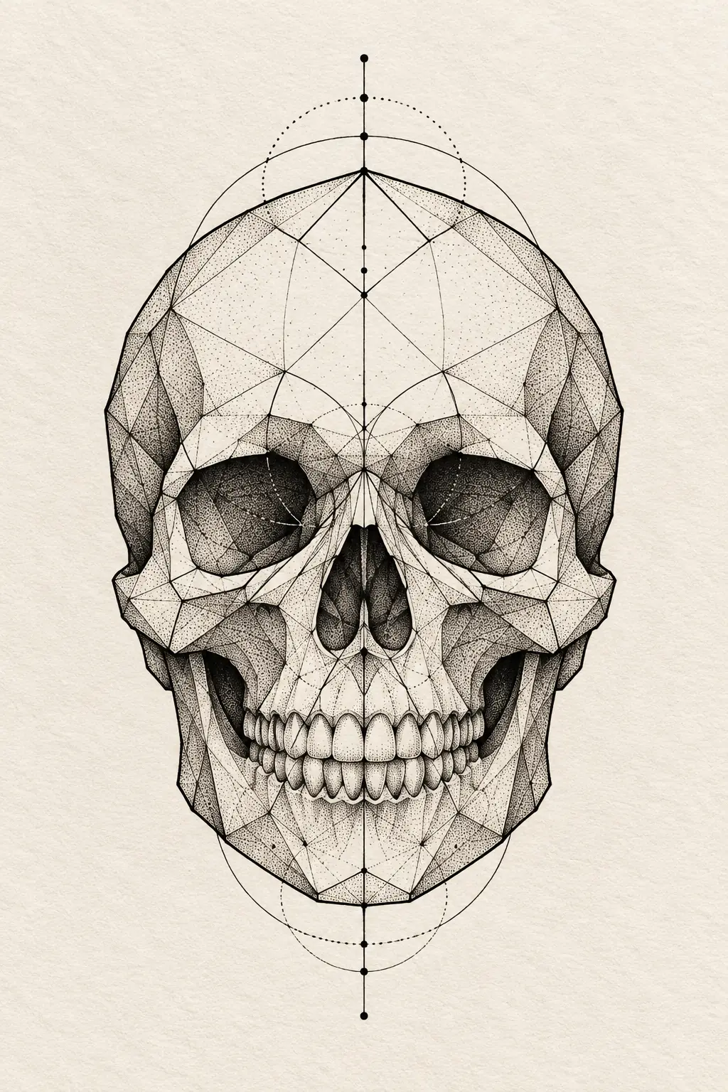 Imagem em alta resolução de tatuagem de caveira no estilo geométrico, referência para tornozelo