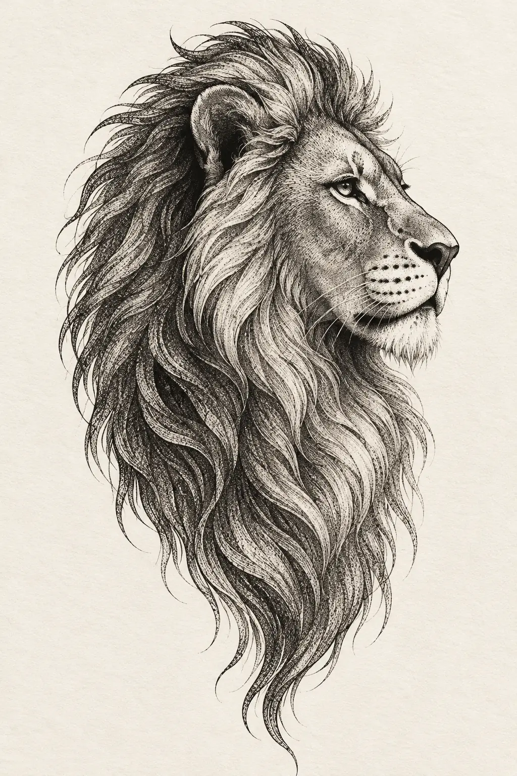 Imagem em alta resolução de tatuagem de leao no estilo pontilhismo, referência para costela