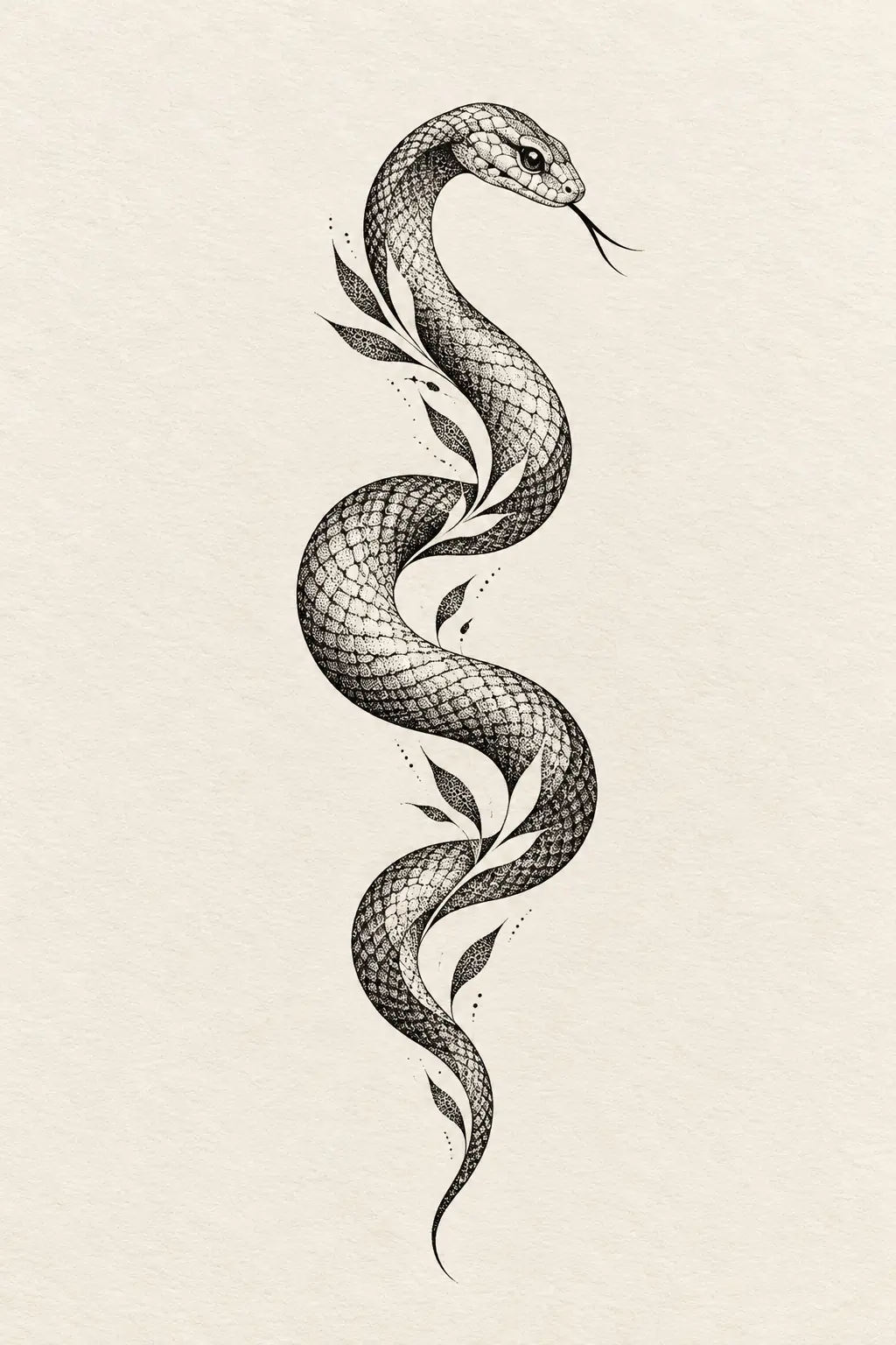Imagem em alta resolução de tatuagem de serpente no estilo pontilhismo, referência para nuca