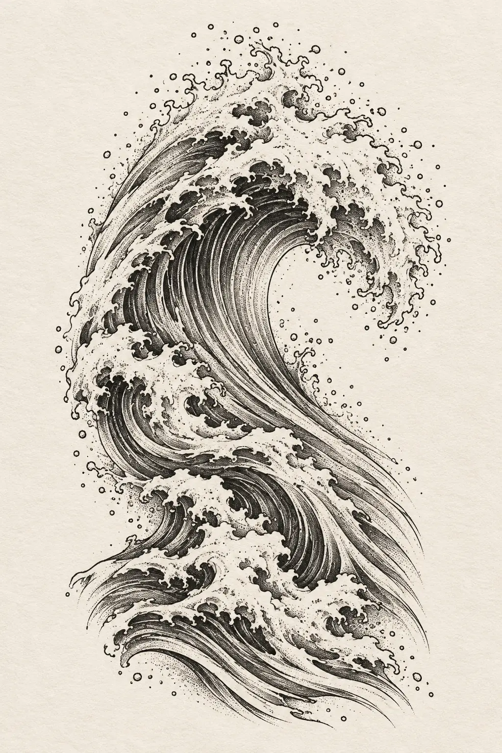 Imagem em alta resolução de tatuagem de onda no estilo pontilhismo, referência para panturrilha