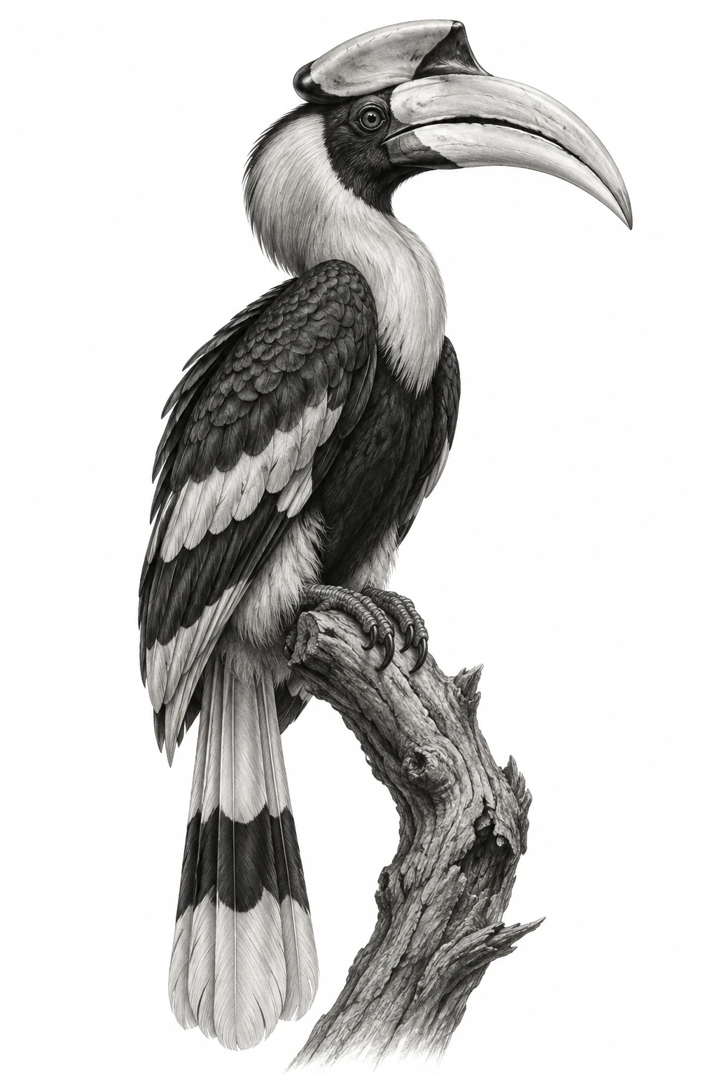Desenho de tatuagem de Calau-grande realista em preto e cinza, modelo NR-0455, em preto e cinza.