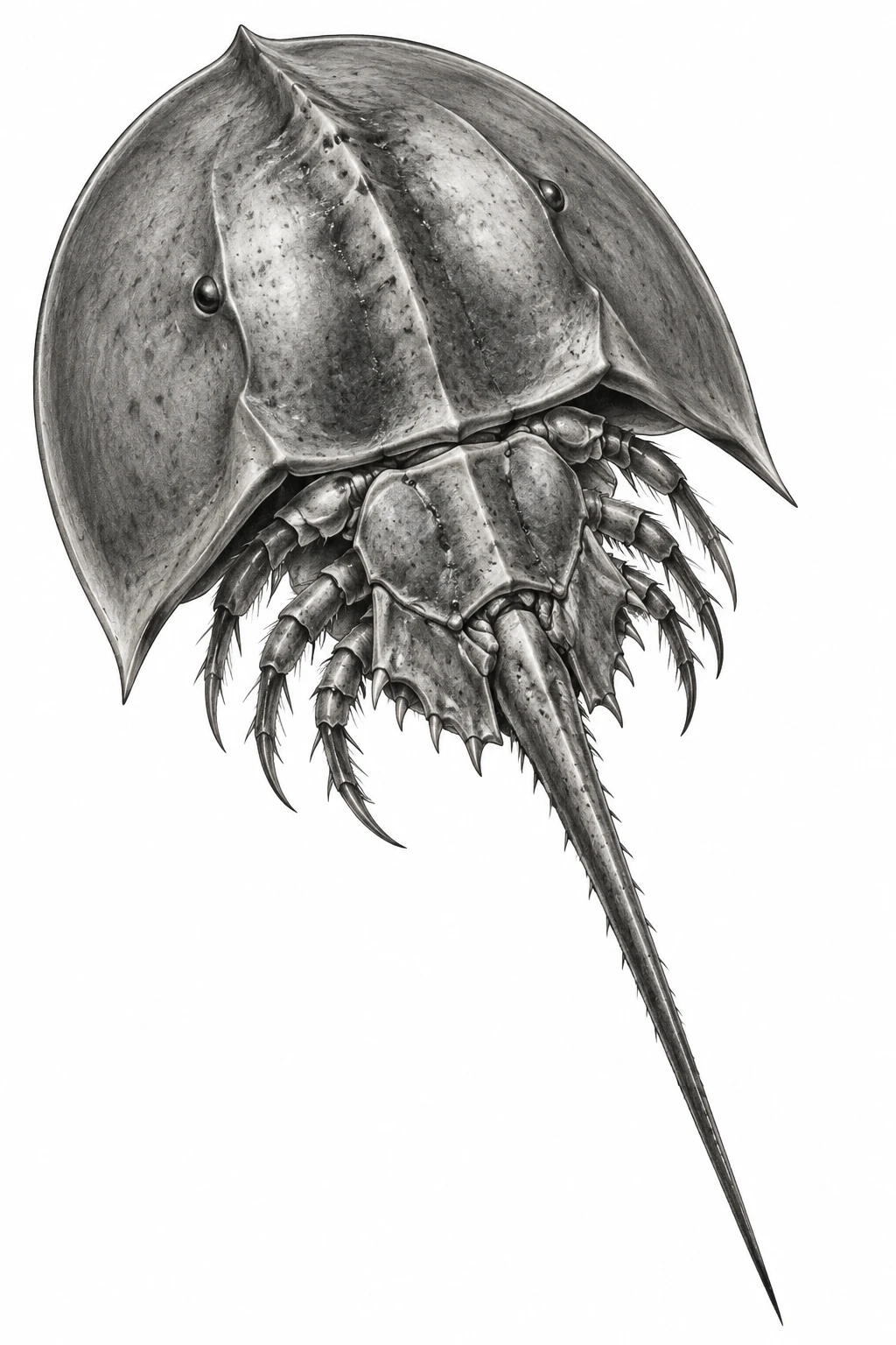 Desenho de tatuagem de Caranguejo-ferradura realista em preto e cinza, modelo NR-0471, em preto e cinza.