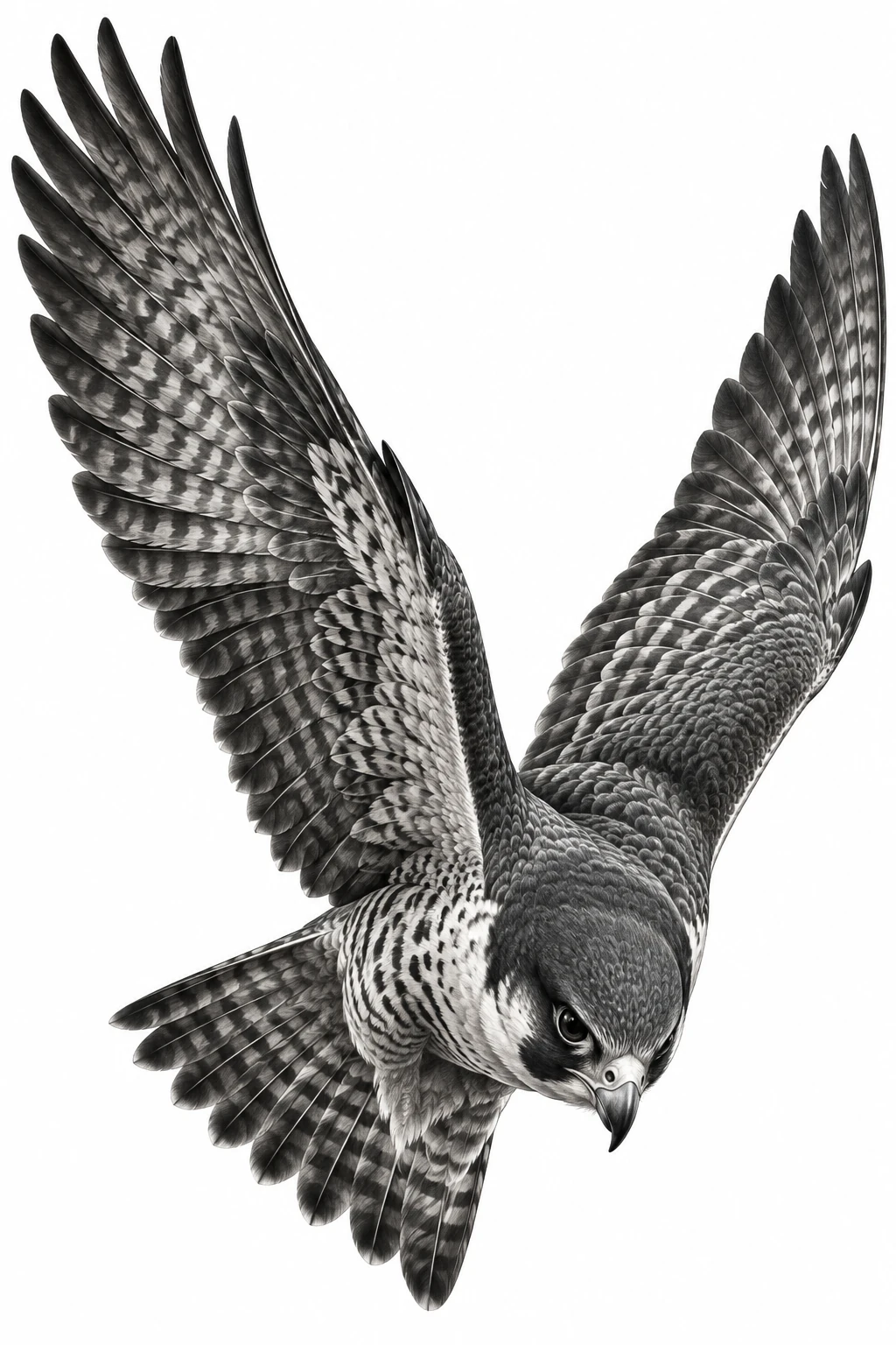 Desenho de tatuagem de Mergulho do falcão-peregrino, modelo NR-0773, em preto e cinza.