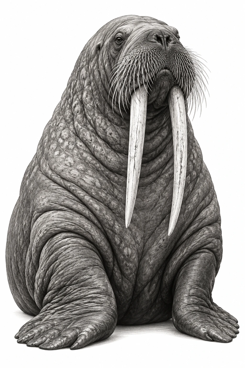 Desenho de tatuagem de Morsa realista em preto e cinza, modelo NR-0777, em preto e cinza.
