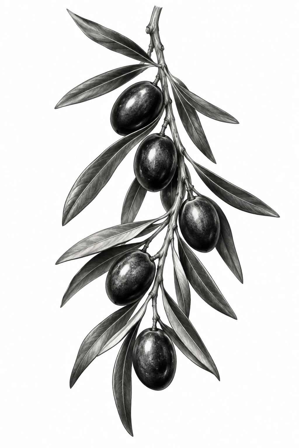 Desenho de tatuagem de Ramo de oliveira em preto e cinza, modelo NR-0888, em preto e cinza.