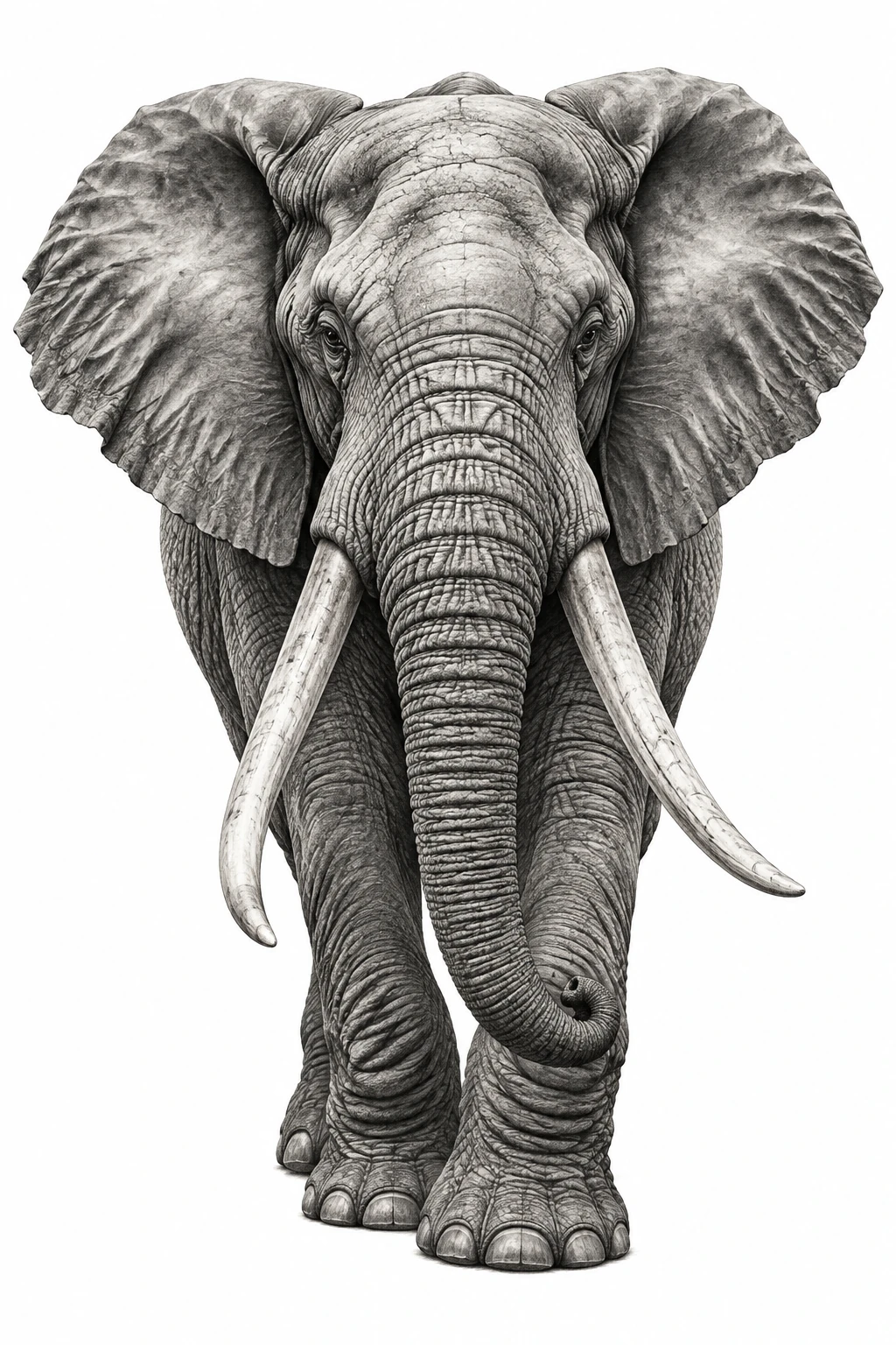 Desenho de tatuagem de Retrato majestoso de elefante para tatuagem, modelo NR-0916, em preto e cinza.