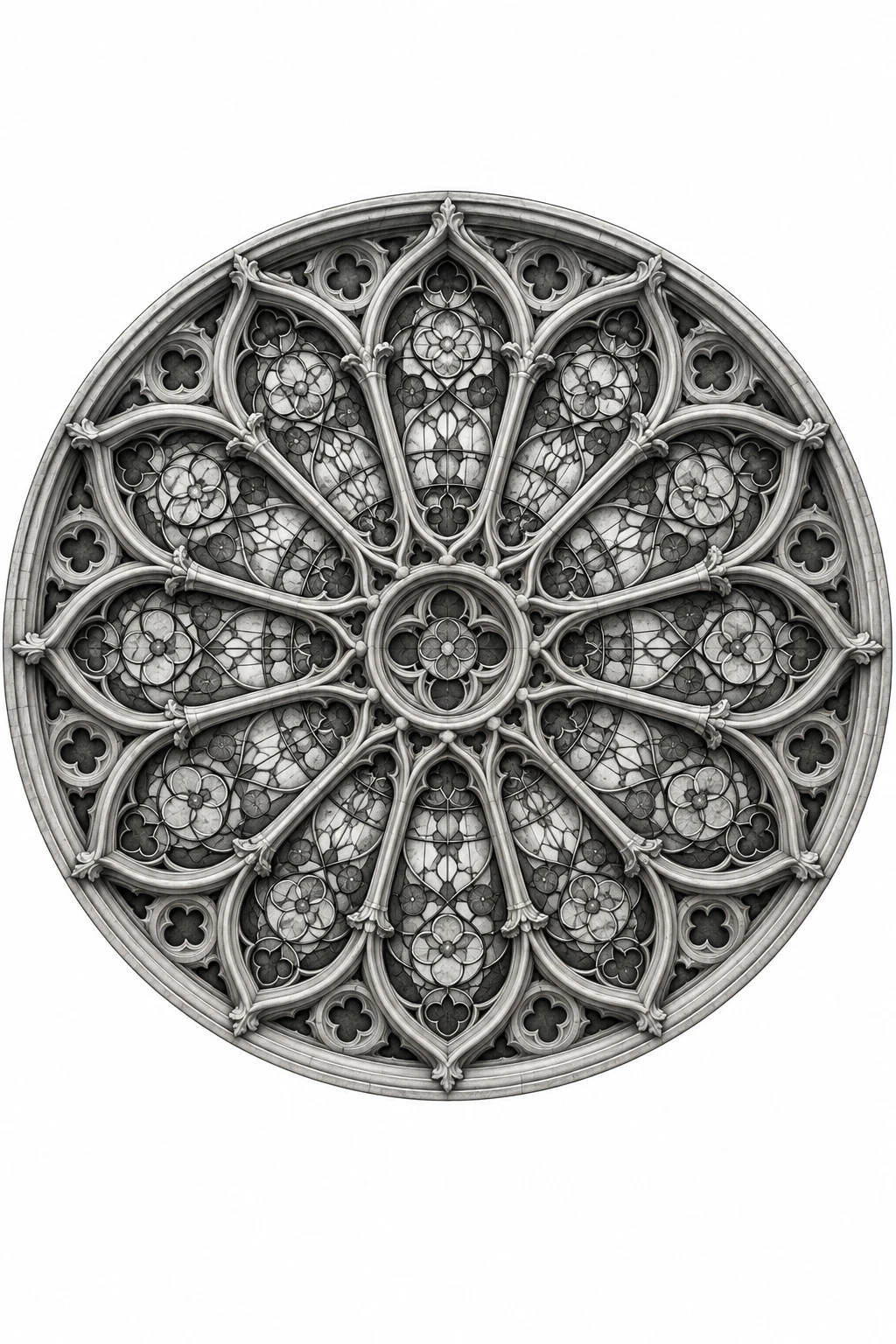 Desenho de tatuagem de Rosácea gótica em preto e cinza(1), modelo NR-0927, em preto e cinza.